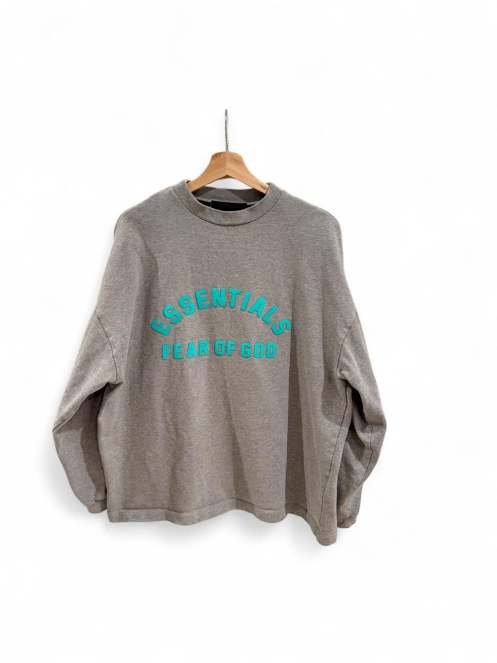ESSENTIALS Unisex Gray Crewneck with Teal Logo